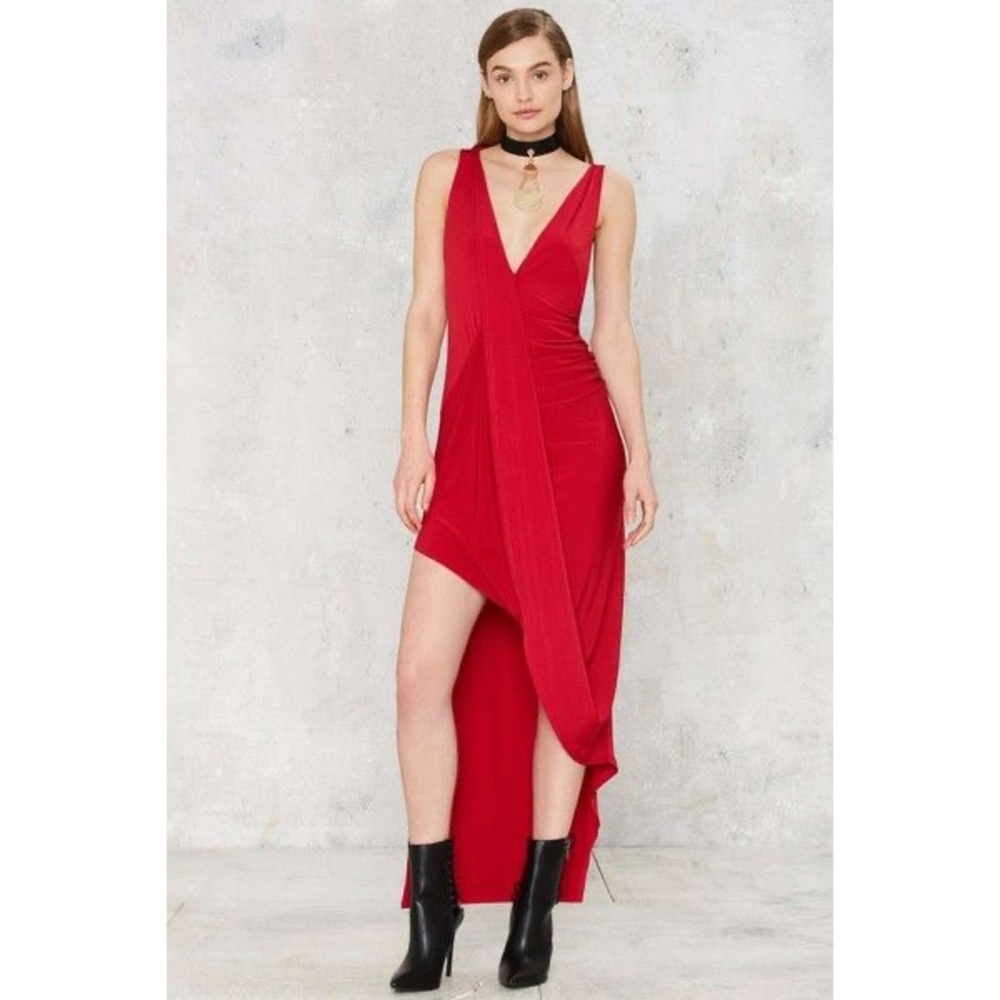 Nasty Gal Red Asymmetric Long Dress Size M